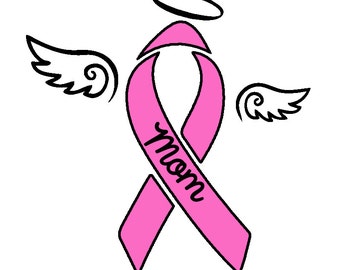 Breast Cancer Awareness Ribbon with wings and name Vinyl Decal