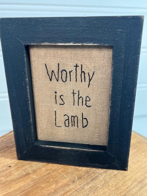 Primitive, Framed Stitching, Hand Stitched; Worthy is the Lamb