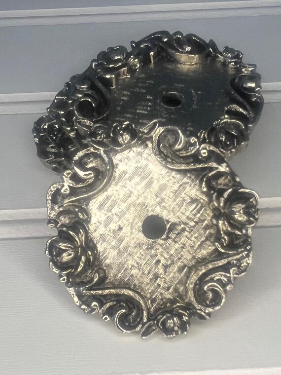 Vintage Drawer Pull Backplates; silver roses; silver plated; Florenta of California 1970's