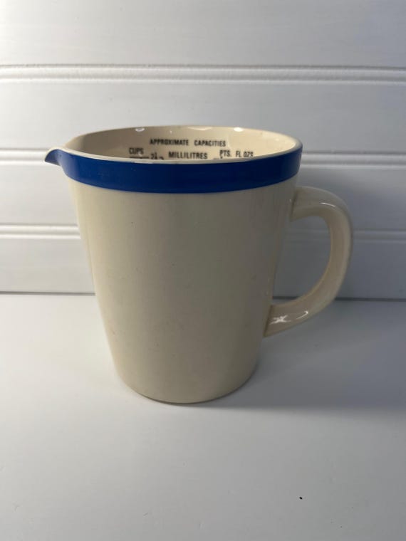 T.G. GREEN cornishware measuring jug, Mid Century, Rare single blue stripe, Made in England