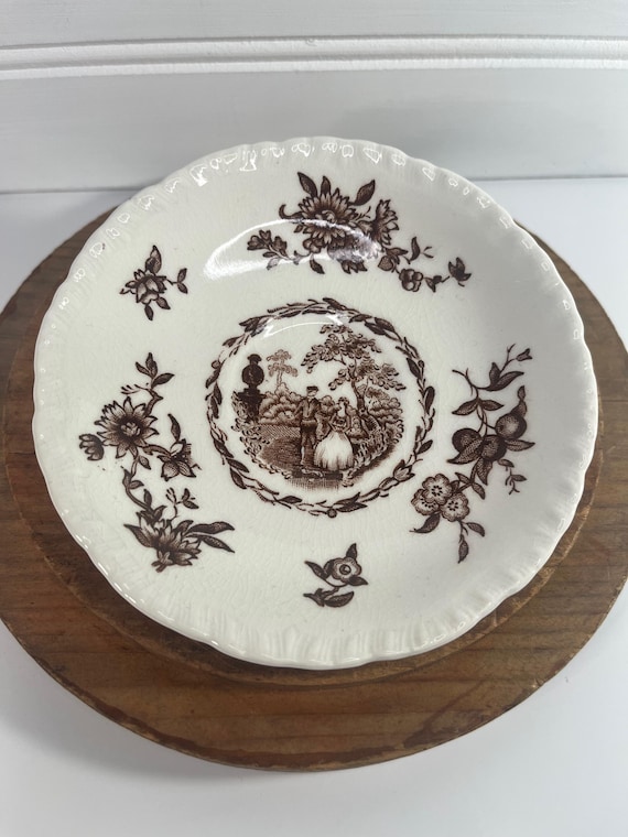 Vintage Masons Ironstone Brown Transferware Saucer; "Watteau" England