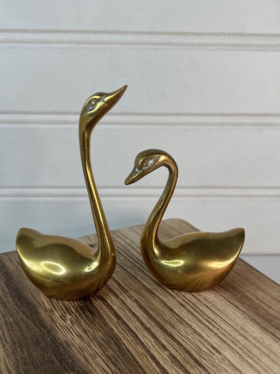 Solid Brass Swans; Pair of Vintage Swans