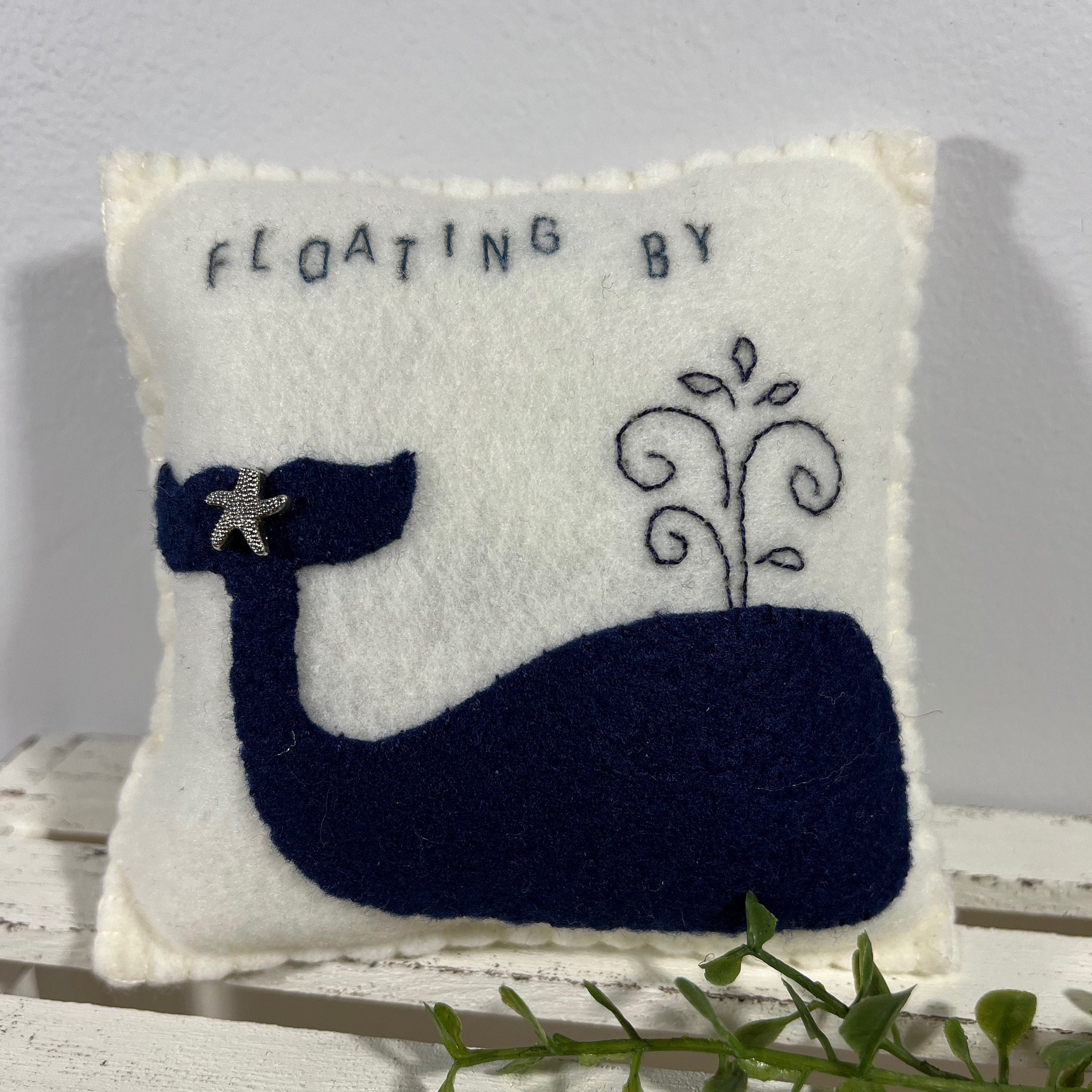 Accent Pillow, Whale, Mini Pillow, Tiered Tray Decor, Mantel Decor,  Nautical, Hand Stitched
