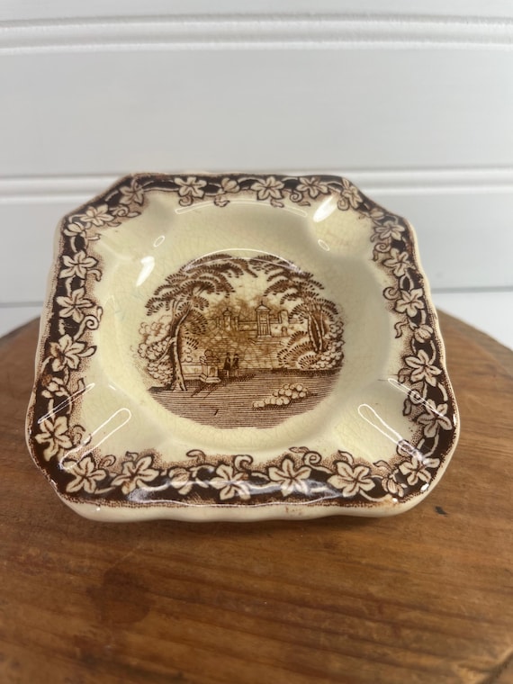 Vintage Mason's Ironstone Ashtray; Vista Brown; transfer ware