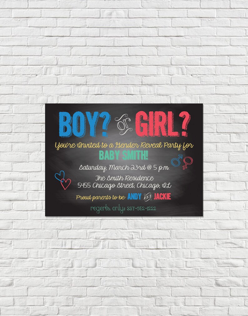 Gender Reveal Chalkboard Invitation Etsy