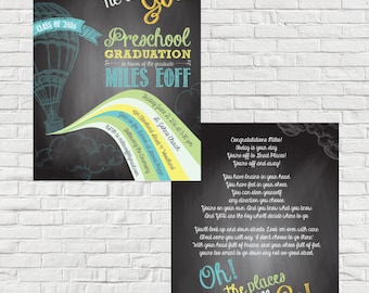 Oh los lugares él irá - invitación de la graduación de preescolar doble cara