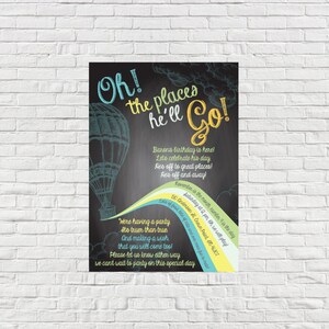 Oh the Places He'll Go - 1st Birthday Invitation