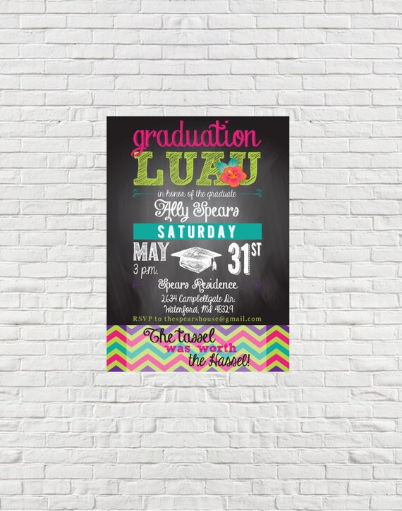 Chalkboard Luau Graduation Invitation
