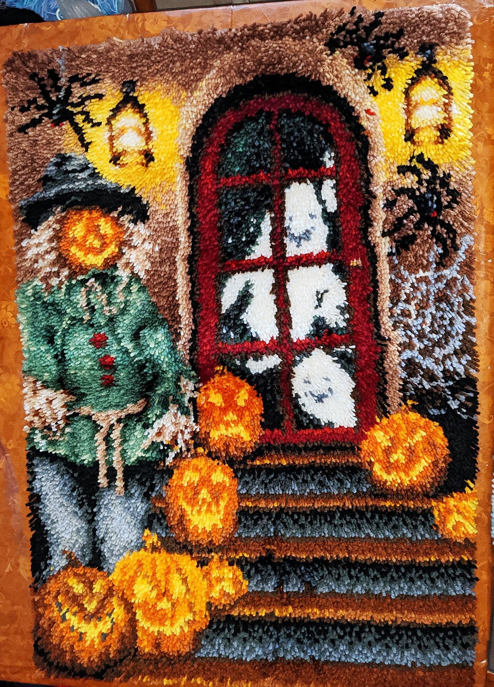 Halloween Porch Rug Scene Completed Latch Hook Rugthis is NOT Etsy