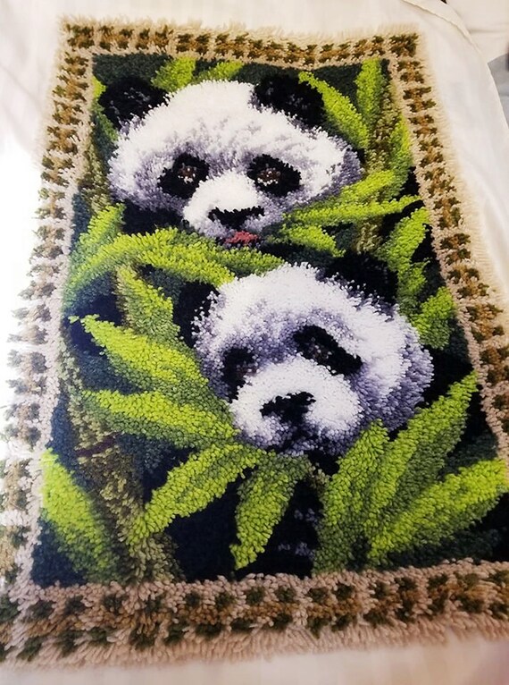 Bamboo Twin Pandas Completed Latch Hook Rug This is NOT a Kit Etsy