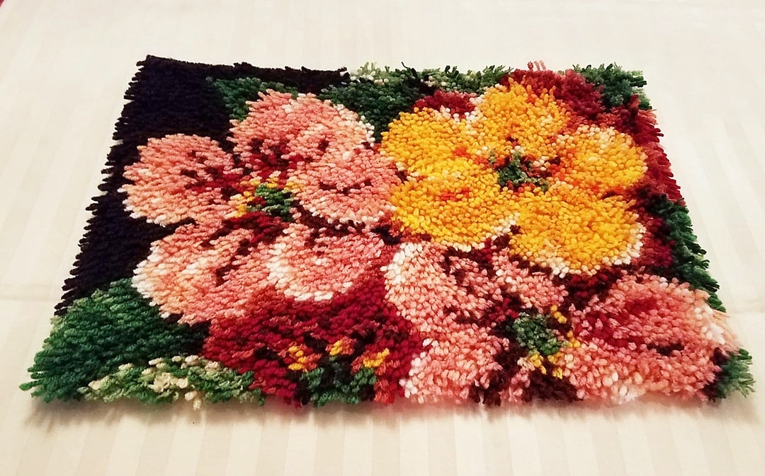 Brilliant Blossoms, Completed Latch Hook Rug, This is NOT a Kit Etsy