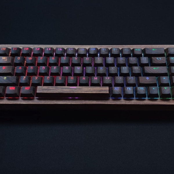 Wooden Keyboard - 65%  Keyboard - Resin Backlit-  Solid Walnut Wood Keycaps  Hot-Swap Switches