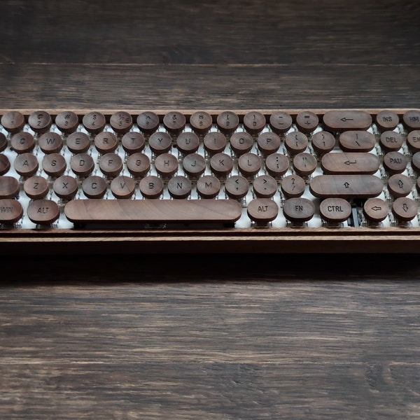 Steampunk Walnut Wood Artisan Keycap - Retro Old Typewriter Style For Cherry MX Mechanical Keyboard