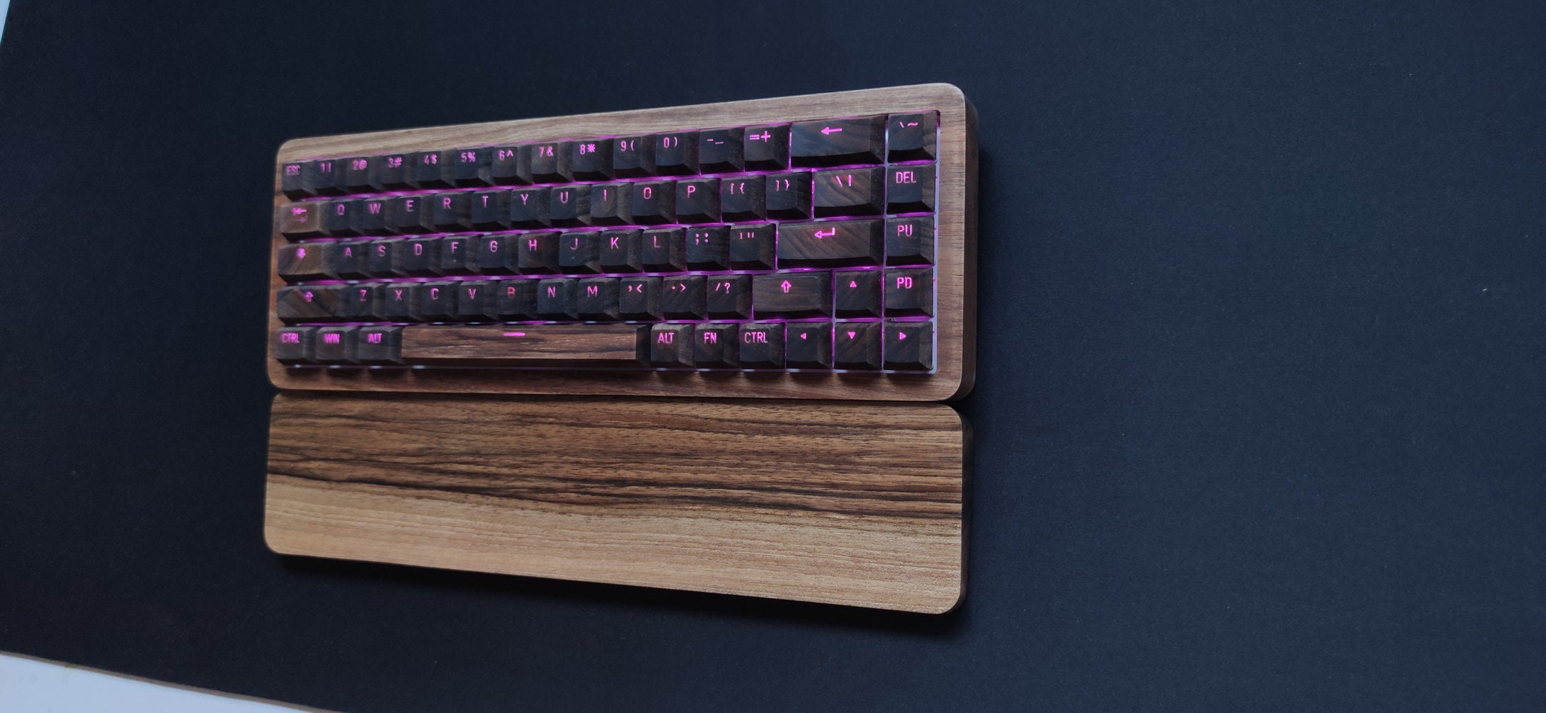 Wooden Keyboard - 65% Keyboard - Resin Backlit- Solid Walnut