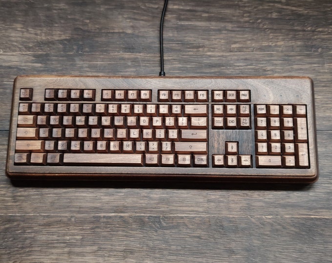 Featured listing image: Wooden Keyboard MK-9, walnut wood , wood mechanical keyboard, rustic style, unique desk keyboard