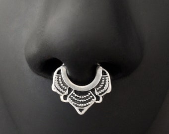 Lotus Septum Hoop, Lace Septum Ring, Ornate Septum Ring, Silver Septum, Septum Piercing, Lotus Septum Ring, Tribal Septum Hoop, Body Jewelry