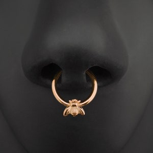 Made To Order Tiny Bee Nose Ring, Solid Silver Septum Hoop, Custom Body Jewelry