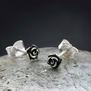 Handmade To Order solid silver rose studs, Tiny floral rosette earring, flower jewelry