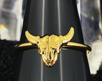 MADE TO ORDER Fine Silver Bull Skull Ring, Western Boho Jewelry