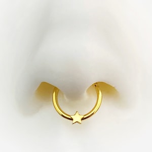 Argola de septo estrela, anel de septo estrela, piercing de septo prateado, argola de septo, argola de septo minimalista, piercing de septo, joias de septo celestial