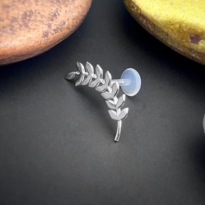 Curved Helix Bar, Leaf Earring, Woodland Earrings, Branch Earring, Cartilage stud, Curved Leaf Stud, Helix Bar Stud, Custom Body Jewelry image 1