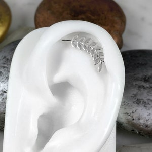 Curved Helix Earring, Laurel Leaf Earring, Sterling Silver Earring, Helix Piercing, Cartilage Stud Earring, Curved Leaf Stud, Custom Jewelry
