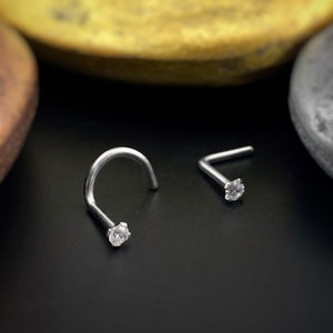 Titanium Nose Stud, Cubic Zirconia Crystal, Hypoallergenic Nose Ring