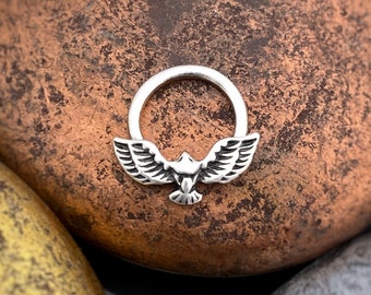 Fliegender Rabe Septum Ring, Sterling Silber Krähe Nase Hoop