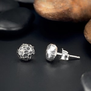 Hammered Ball Studs, Recycled Silver Earrings, Hammered Earrings, Silver Ball Studs, Hammered Studs, Gold Faceted, Hammered Studs, irregular