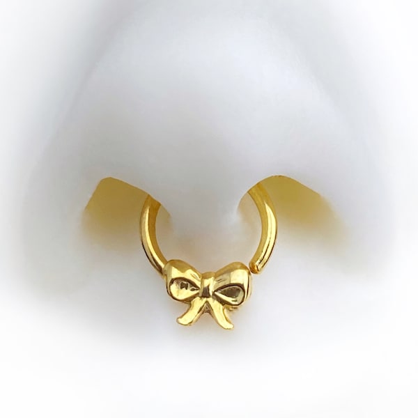 Bow Septum, Bowtie Septum Piercing, Septum Hoop, Minimalist Helix Hoop, Silver Bow Earring, Cartilage Hoop, Body Jewelry, Kawaii Jewelry