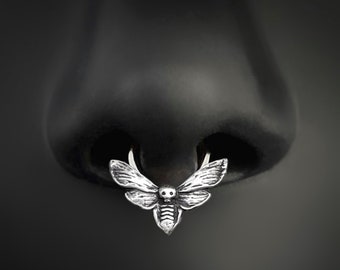 Moth Septum Hoop, Death Head Septum Ring, Insect Septum Ring, Moth Jewelry, Witchy Jewelry, Septum Piercing, Gothic Septum Ring, Goth, Punk