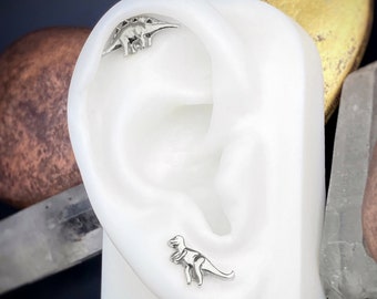 Solid Fine Silver Dinosaur Earrings, Dinosaur Studs, Stegosaurus, Apatosaurus, Brontosaurus, TRex, Dino Jewelry, Kitsch Jewelry, Stud