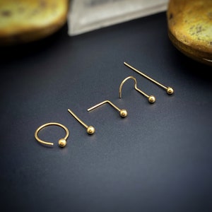 HANDMADE TO ORDER Gold Ball Nose Stud, Tiny Ball Nose Hoop, Tiny Nose Stud, Tiny Gold Nose Ring, Gold Ball Stud, Gold Filled Nose Ring