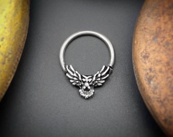 Flying owl Septum Hoop, Owl nose Ring,  bird Septum Piercing, Septum Hoop, Minimalist Septum Hoop, Septum Ring, Nature Jewelry, body jewelry