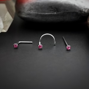 Pink Crystal Titanium Nose Stud, Crystal Nose Ring, Diamond Nose Stud, Titanium Stud, Pink Crystal Nose Stud, Nose Ring, Titanium Nose Ring