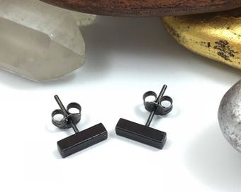Black Bar Earrings, SOLID Silver Bar Studs, Silver Bar Earrings, Silver Stud Earrings, Bar Stud Earrings, Minimalist Stud Earrings, Bar Stud