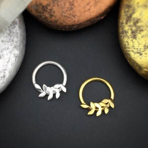 Leaf Daith Hoop, Sterling Silver Helix Ring, Minimalist Branch Jewelry