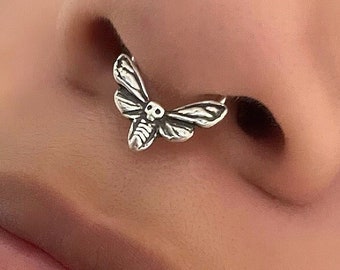 HANDMADE TO ORDER Death Head Moth Septum, Moth Septum Hoop, Deaths Head Septum Ring, Bug Septum Ring, Septum Piercing, Gothic Septum Ring