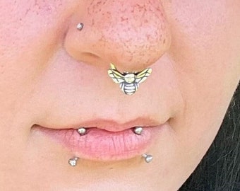 Bee Septum Ring, Septum Hoop, Bee Nose Ring, Sterling Silver Septum, Bumble Bee Jewelry, Septum Piercing, Septum Hoop, Bee Hoop, Solid Gold