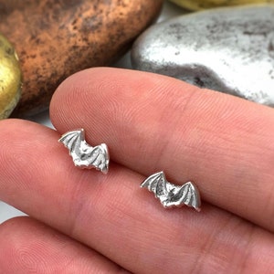 HANDMADE TO ORDER jewelry, Solid Silver Bat Stud Earrings, Gold Bat Earring, Halloween Studs, Custom Bat Jewelry, Gothic Stud Earring