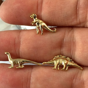 Gold Dinosaur Stud Earrings, Dinosaur Earrings, 22k Gold, Small Studs, TRex, Tiny Stud, Brontosaurus, Stegosaurus, Dino Jewelry, Helix Stud image 3