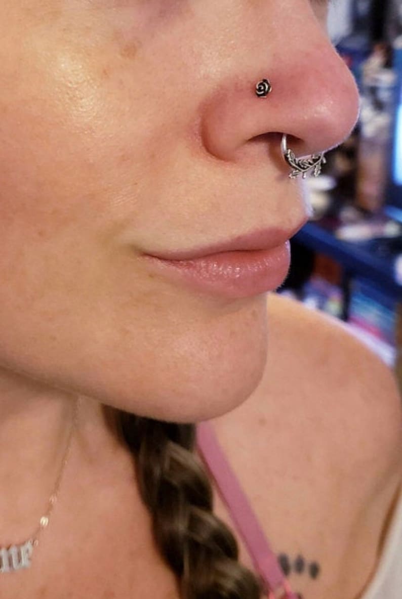 Rose Nose Ring, Flower Nose Stud, Flower Cartilage Earring, Nose Stud, Sterling Silver Nose Ring, Tiny Rose Stud, Tiny Flower Stud Earring image 1