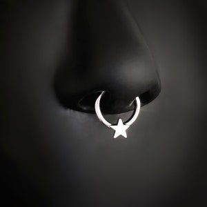 Argola de septo estrela, anel de septo grande estrela, piercing de septo prateado, argola de septo, argola de septo minimalista, piercing de septo, joias celestiais