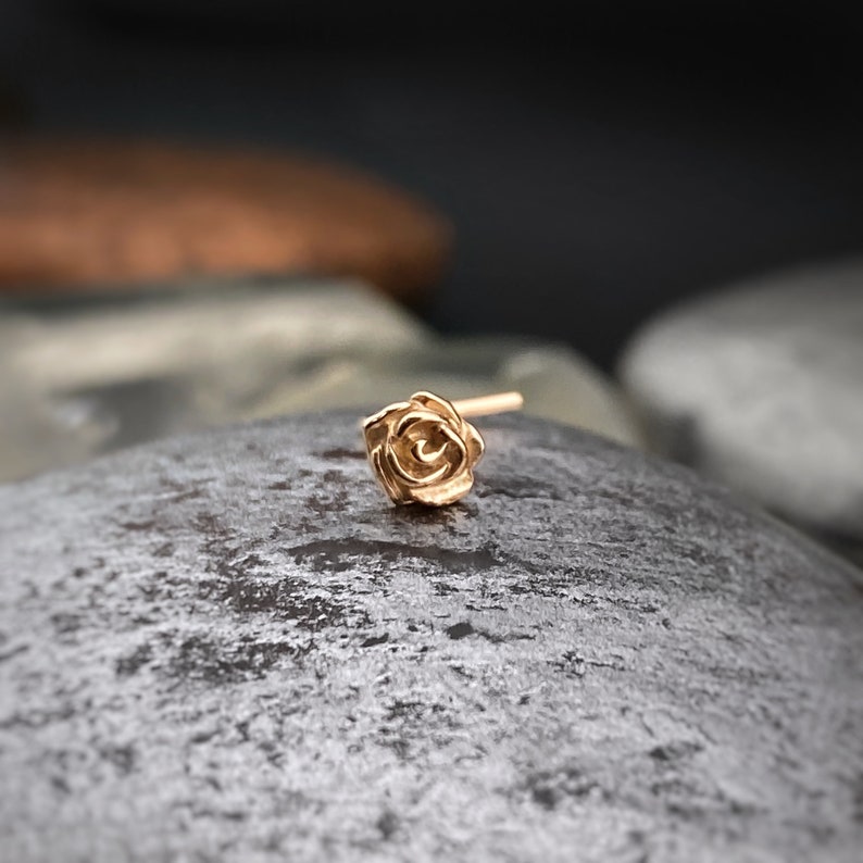 Rose Nose Ring, Flower Nose Stud, Flower Cartilage Earring, Nose Stud, Sterling Silver Nose Ring, Tiny Rose Stud, Tiny Flower Stud Earring image 3