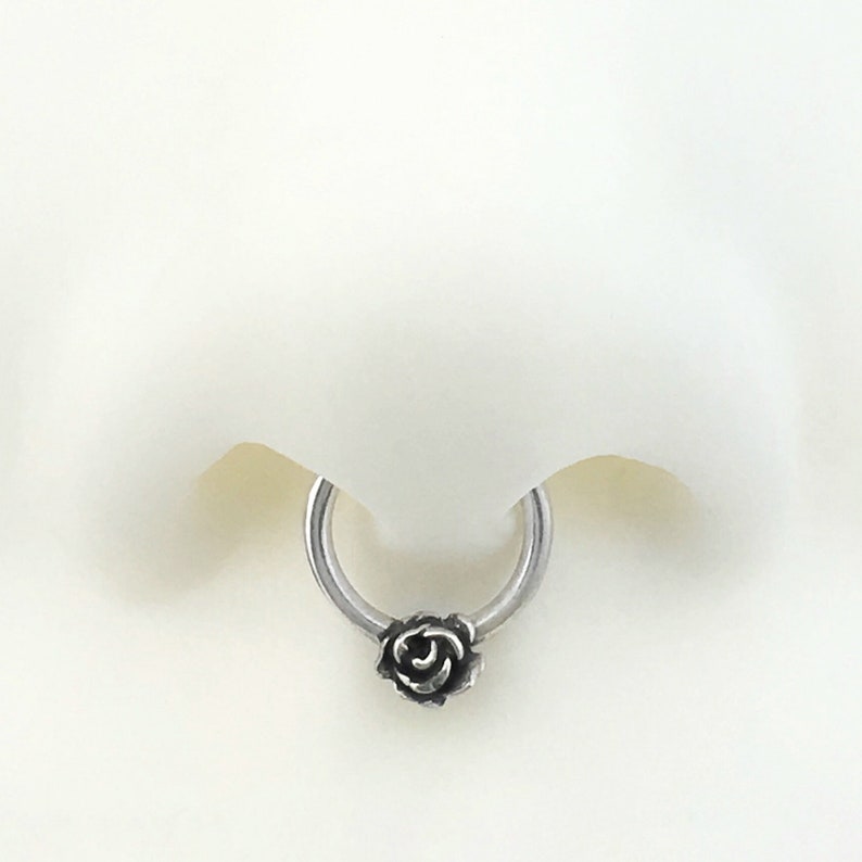 Hex Hoop Rose Daith Ring Sterling Silver Rose Ring Septum Piercing Flower Helix Hoop Rose Helix Ring Daith Septum Hoop Rose Jewelry