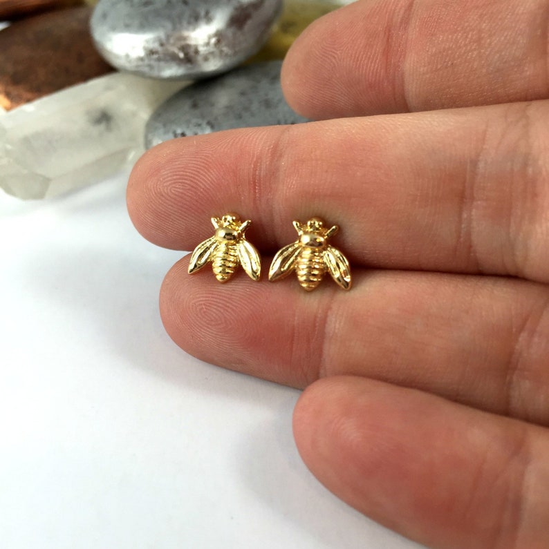 Solid Gold Bee Earrings Silver Bee Bee Studs Bumble Bee Etsy