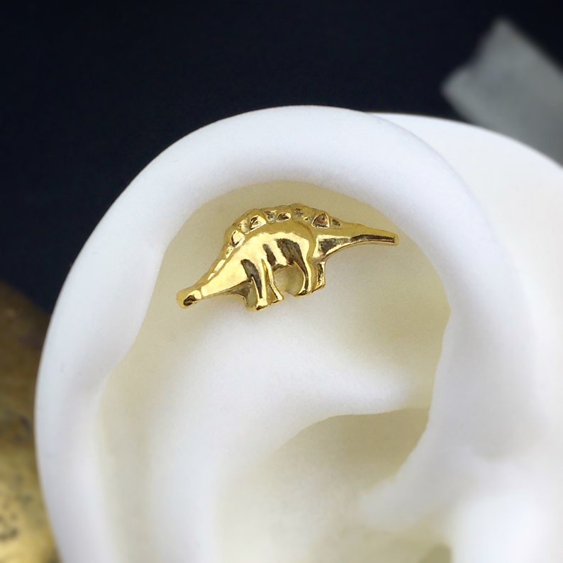 Solid Gold Dinosaur Earring Dinosaur Studs 22k Gold Stud Etsy