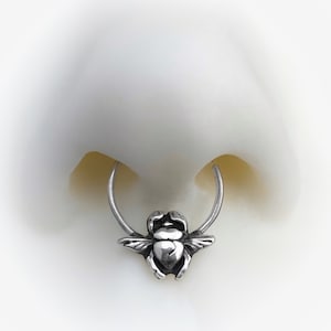 HANDMADE TO ORDER Jewelry, Solid Silver Scarab Septum Hoop, Custom Beetle Septum, Bug Septum Ring, Egyptian Body Jewelry, Gothic Nose Hoop