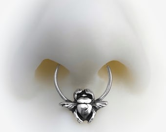 HANDMADE TO ORDER Jewelry, Solid Silver Scarab Septum Hoop, Custom Beetle Septum, Bug Septum Ring, Egyptian Body Jewelry, Gothic Nose Hoop