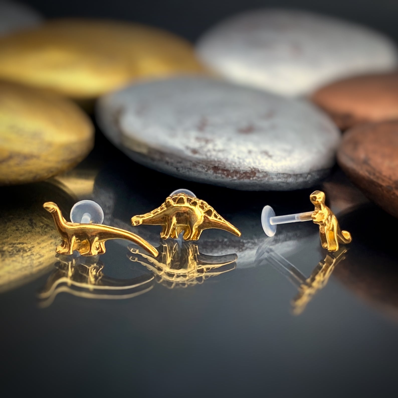 Solid Gold Dinosaur Earring Dinosaur Studs 22k Gold Stud Etsy